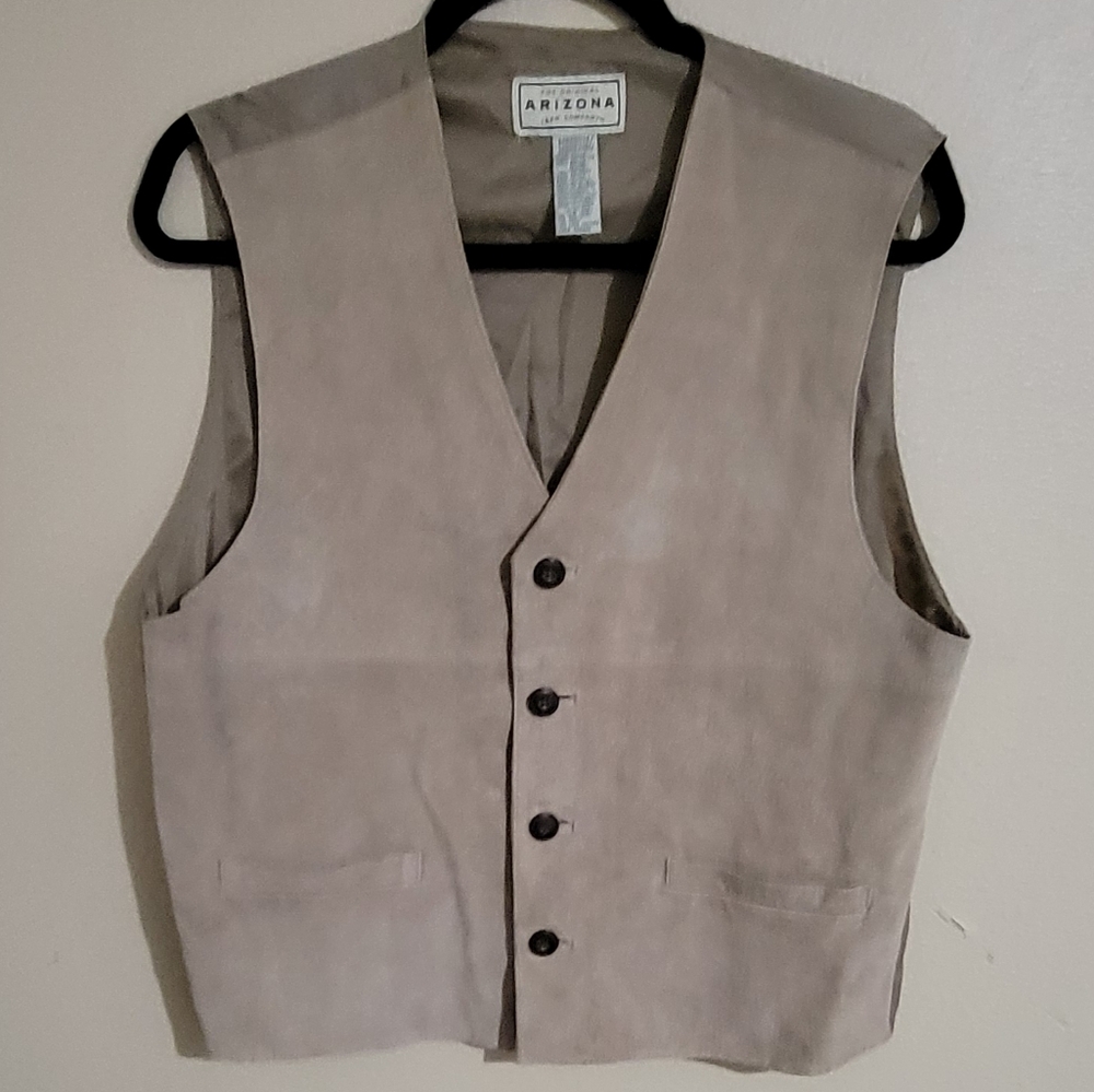 Vintage 90s Arizona Jean Co Tan Suede Leather Vest Button Front Size M